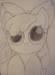 Size: 1437x1974 | Tagged: safe, artist:riskypony, apple bloom, g4, female, hand, solo, traditional art