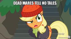 Size: 800x442 | Tagged: safe, edit, edited screencap, screencap, applejack, earth pony, pony, g4, ppov, season 6, beanie, captain jackbeard, discovery family logo, female, hat, image macro, makeameme.org, mare, meme, pirates of the caribbean, solo