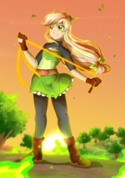 Size: 1000x1419 | Tagged: safe, artist:kelsea-chan, applejack, human, g4, boob window, female, humanized, magical girl, rope, solo