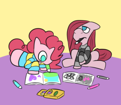 Size: 2300x2000 | Tagged: safe, artist:dreamcastlesbian, pinkie pie, earth pony, pony, g4, coloring book, cute, cuteamena, diapinkes, duality, duo, high res, pinkamena diane pie, self ponidox