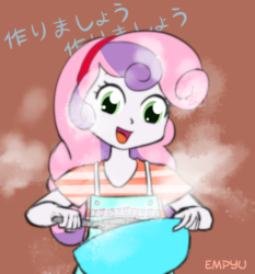 Size: 933x1000 | Tagged: safe, artist:empyu, sweetie belle, equestria girls, g4, azumanga daioh, female, mihama chiyo, parody, solo, sweetie belle can't cook, this will end in burned juice, this will end in tears and/or breakfast