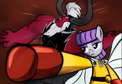 Size: 1280x888 | Tagged: safe, artist:dan232323, lord tirek, maud pie, earth pony, pony, g4, duo, one punch man, parody, saitama