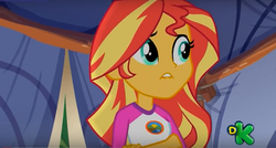 Size: 1168x624 | Tagged: safe, screencap, sunset shimmer, equestria girls, g4, my little pony equestria girls: legend of everfree, discovery kids, female, lip bite, solo