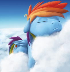 Size: 2106x2160 | Tagged: safe, artist:starblaze25, rainbow dash, g4, cloud, cute, dashabetes, eyes closed, female, floppy ears, high res, prone, sky, sleeping, solo