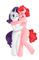 Size: 907x1402 | Tagged: safe, artist:gothic-rarity, pinkie pie, rarity, semi-anthro, g4, female, hug, lesbian, ship:raripie, shipping