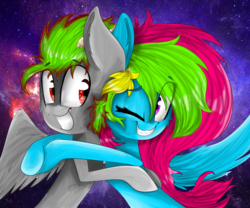 Size: 1024x853 | Tagged: safe, artist:feathershine1, oc, oc only, oc:feather shine, oc:night shade, hug