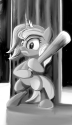 Size: 1163x2026 | Tagged: safe, artist:ponsce, princess luna, g4, female, filly, monochrome, solo, stick, woona, younger