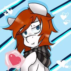 Size: 526x526 | Tagged: safe, artist:angryschizomeleon, oc, oc only, oc:ink, earth pony, pony, clothes, heart, lidded eyes, male, scarf, solo