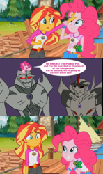 Size: 1366x2304 | Tagged: safe, edit, edited screencap, screencap, pinkie pie, sunset shimmer, equestria girls, g4, my little pony equestria girls: legend of everfree, discovery kids, exploitable, hot nuts, megatron, meme, starscream, sunset sees things, template, transformers, transformers prime