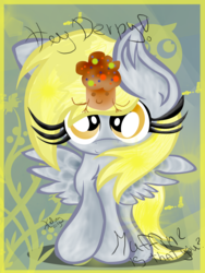 Size: 1944x2592 | Tagged: safe, artist:kelsey139, derpy hooves, pegasus, pony, g4, female, food, mare, muffin, solo