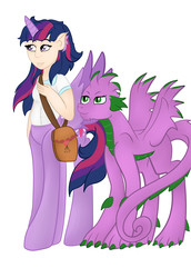 Size: 5647x8224 | Tagged: safe, artist:bewarethemusicman, spike, twilight sparkle, alicorn, centaur, pony, g4, absurd resolution, centaur twilight, colored claws, duo, older, older spike, simple background, twilight sparkle (alicorn), white background, winged spike, wings