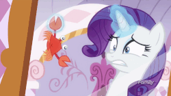 Size: 864x484 | Tagged: safe, edit, edited screencap, screencap, rarity, skuttles the crab, crab, g4, ppov, season 6, animated, comb, crab fighting a giant rarity, female, gif, rarity fighting a giant crab, reversed, role reversal