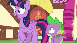 Size: 893x502 | Tagged: safe, screencap, spike, twilight sparkle, alicorn, dragon, pony, g4, ppov, adorkable, animated, building, confused, cute, dancing, dork, excited, female, gif, looking up, loop, male, mare, talking, trotting, trotting in place, twiabetes, twilight sparkle (alicorn)