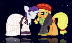 Size: 981x586 | Tagged: safe, applejack, rarity, g4, ppov, captain jackbeard, clothes, female, lesbian, raristocrat, ship:rarijack, shipping