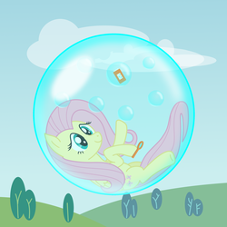Size: 2500x2500 | Tagged: safe, artist:bladedragoon7575, fluttershy, g4, bubble, bubble blower, cute, female, floating, fluttershy trapped in a bubble, high res, in bubble, shyabetes, solo