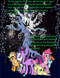 Size: 2550x3300 | Tagged: safe, artist:newguy, applejack, fluttershy, pinkie pie, princess celestia, rainbow dash, rarity, tree of harmony, twilight sparkle, g4, high res, little shop of horrors, mane six, parody