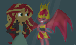 Size: 5000x3000 | Tagged: safe, artist:vicakukac200, sunset shimmer, equestria girls, g4, my past is not today, canterlot high, clothes, duality, duo, jacket, leather jacket, rooftop, sunset satan