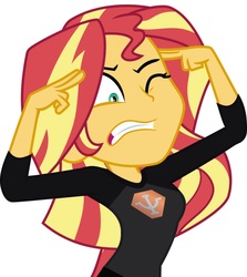 Size: 912x1024 | Tagged: safe, artist:uponia, edit, vector edit, sunset shimmer, equestria girls, g4, my little pony equestria girls: legend of everfree, .svg available, babylon 5, clothes, colored, female, flat colors, one eye closed, photoshop, psicorps, pstandard psychic pstance, psychic shimmer, show accurate, solo, struggling, trust the psicorps, trying too hard, vector