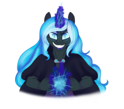 Size: 1024x906 | Tagged: safe, artist:blackblood-queen, oc, oc only, oc:bubble lee, oc:nightmare lee, anthro, anthro oc, commission, fangs, looking at you, magic, nightmarified, smiling, solo, ych result