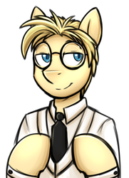 Size: 834x1150 | Tagged: safe, artist:deyogee, semi-anthro, clothes, crossover, glasses, h.p. lovecraft, herbert west, ponified, re-animator, solo