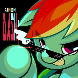 Size: 1000x1000 | Tagged: safe, artist:zx, rainbow dash, g4, black background, female, grin, looking at you, simple background, smiling, solo, sunglasses
