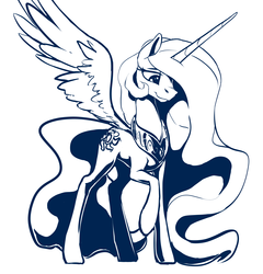 Size: 3784x3939 | Tagged: safe, artist:nadnerbd, princess celestia, female, jewelry, looking down, monochrome, raised hoof, regalia, simple background, smiling, solo, spread wings, white background