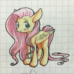 Size: 1856x1856 | Tagged: safe, artist:unousaya, fluttershy, g4, blushing, cute, female, graph paper, looking at you, simple background, smiling, solo, traditional art