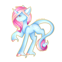 Size: 2000x2000 | Tagged: safe, artist:kurochhi, oc, oc only, oc:opaline, classical unicorn, curved horn, high res, horn, leonine tail, solo, unshorn fetlocks