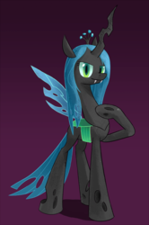 Size: 2197x3300 | Tagged: safe, artist:andergrin, queen chrysalis, changeling, changeling queen, g4, crown, fangs, female, jewelry, looking at you, regalia, solo