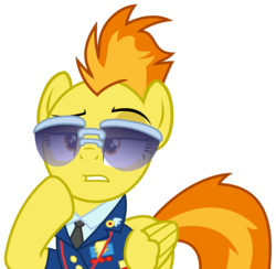 Size: 4169x4067 | Tagged: safe, artist:sketchmcreations, spitfire, pegasus, pony, g4, top bolt, absurd resolution, aviator sunglasses, clothes, female, hoof on chin, necktie, raised eyebrow, shirt, show accurate, simple background, solo, spitfire's tie, sunglasses, transparent background, uniform, vector, wonderbolts dress uniform