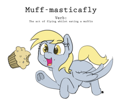 Size: 540x489 | Tagged: safe, artist:pabbley, derpy hooves, pegasus, pony, g4, crumbs, cute, derpabetes, female, food, mare, muffin, solo, underhoof