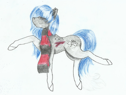 Size: 2161x1639 | Tagged: safe, artist:heniek, oc, oc only, oc:cicatrix scarf, clothes, dancing, scarf, solo, traditional art