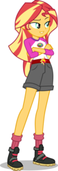 Size: 2047x6000 | Tagged: safe, artist:limedazzle, sunset shimmer, equestria girls, g4, my little pony equestria girls: legend of everfree, boots, camp everfree outfits, clothes, crossed arms, female, high res, legs, shorts, show accurate, simple background, smug, socks, solo, transparent background, vector