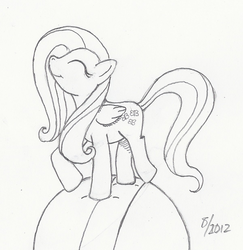 Size: 1199x1232 | Tagged: safe, artist:arctic-lux, fluttershy, g4, ball, female, monochrome, solo, traditional art