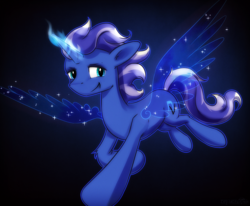 Size: 2607x2146 | Tagged: safe, artist:replacer808, oc, oc only, pony, unicorn, artificial wings, augmented, flying, high res, magic, magic wings, solo, wings