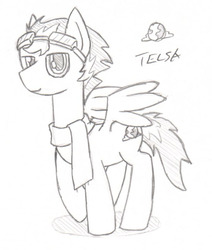 Size: 618x728 | Tagged: safe, oc, oc only, oc:trip away, pegasus, pony, drawing, goggles, male, monochrome, solo, stallion