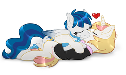 Size: 1024x609 | Tagged: safe, artist:shalonesk, oc, oc only, oc:crystal wishes, oc:silent dame, oc:silent knight, pony, duo, female, heart, kissing, male, nuzzling, oc x oc, offspring, offspring shipping, parent:jet set, parent:upper crust, parents:upperset, rule 63, shipping, silentwishes, simple background, straight, white background