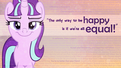 Size: 1366x768 | Tagged: safe, artist:caseyjewels, artist:partypievt, starlight glimmer, pony, unicorn, g4, antagonist, dialogue, equality, female, lidded eyes, looking at you, mare, quote, smirk, smug, smuglight glimmer, solo, song reference, stalin glimmer, texture, vector, villainess, wallpaper