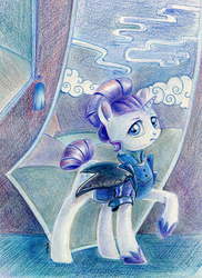 Size: 600x824 | Tagged: safe, artist:maytee, rarity, g4, alternate timeline, female, night maid rarity, nightmare takeover timeline, raised hoof, solo, traditional art