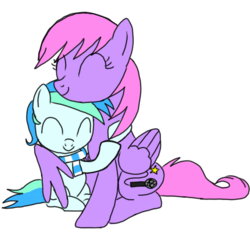 Size: 665x620 | Tagged: safe, artist:toyminator900, oc, oc only, oc:cyan lightning, oc:melody notes, pegasus, pony, colt, duo, eyes closed, female, foal, hug, male, male and female, mare, winghug