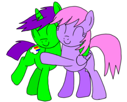 Size: 720x581 | Tagged: safe, artist:toyminator900, oc, oc only, oc:clever clop, oc:melody notes, pegasus, pony, unicorn, duo, hug