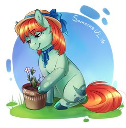 Size: 1212x1232 | Tagged: safe, artist:somepony-ul, oc, oc only, earth pony, pony, commission, cute, flower, gardening, solo, sweet
