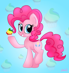 Size: 1496x1585 | Tagged: safe, artist:applefritta, pinkie pie, earth pony, pony, g4, cupcake, female, food, rainbow cupcake, solo