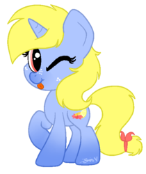 Size: 566x674 | Tagged: safe, artist:applefritta, oc, oc only, oc:lemon drop, pony, unicorn, cute, ocbetes, simple background, solo, tongue out, transparent background