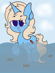 Size: 720x960 | Tagged: safe, artist:hedgehog-plant, oc, oc only, fish, pony, unicorn, heart eyes, solo, water, wingding eyes