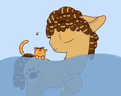 Size: 1334x1057 | Tagged: safe, artist:hedgehog-plant, oc, oc only, oc:catnap, bee, cat, earth pony, pony, water