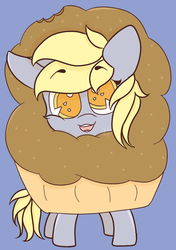Size: 676x960 | Tagged: safe, artist:hedgehog-plant, derpy hooves, pegasus, pony, g4, clothes, costume, cute, derpabetes, derpy is a muffin, female, food, food costume, mare, muffin, muffin costume, simple background, solo