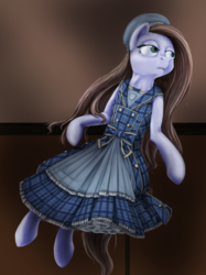 Size: 1280x1707 | Tagged: safe, artist:causticeichor, oc, oc only, oc:emily, pony, bipedal, clothes, dress, solo
