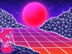 Size: 1000x750 | Tagged: safe, artist:slamjam, pinkie pie, g4, aesthetics, color porn, female, glowing, missing cutie mark, polygons, solo, synthwave, vaporwave