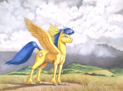 Size: 1500x1112 | Tagged: safe, artist:baron engel, oc, oc only, oc:sonny starbrite, alicorn, pony, alicorn oc, male, pencil drawing, scenery, solo, stallion, traditional art, unshorn fetlocks